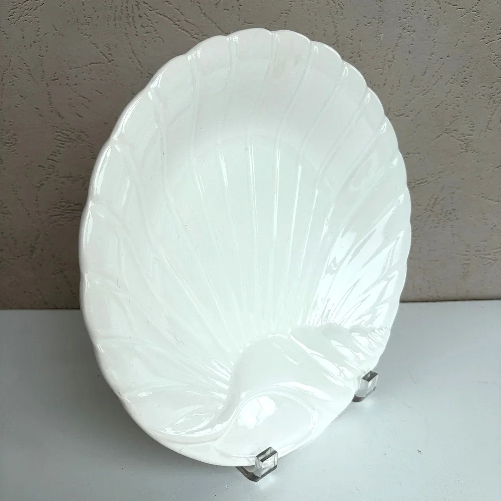Sanor Ceramica Portugal White Scalloped Shell Ceramic Bowl Vintage 10.25 Inch